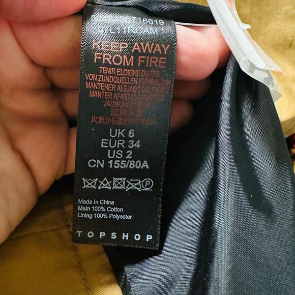 NWT Top Shop Tan Black Button Front Pockets Long Trench Coat Lightweight Size 2 - Picture 12 of 14